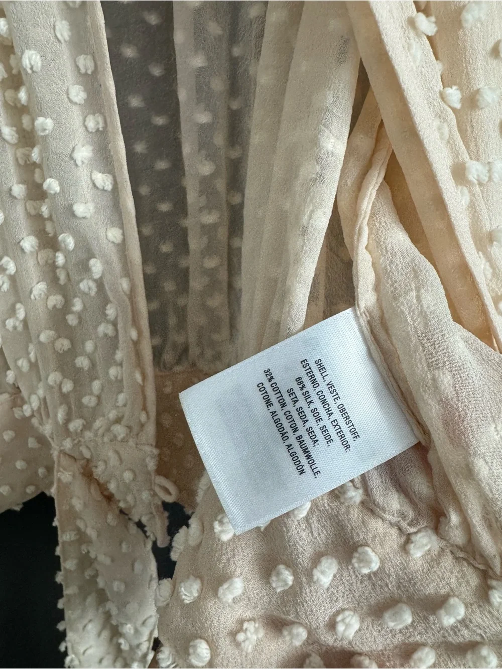 Free People 100% SILK Cream Swiss Dot Tie-Front Blouse